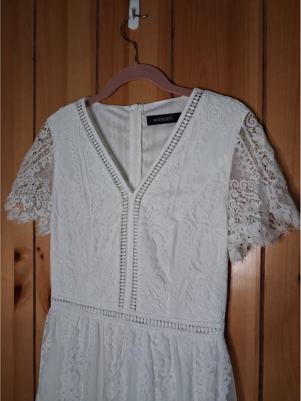 Bohemian Lace Gown Bridal Maxi Dress White Eyelet Lace Whimsical
